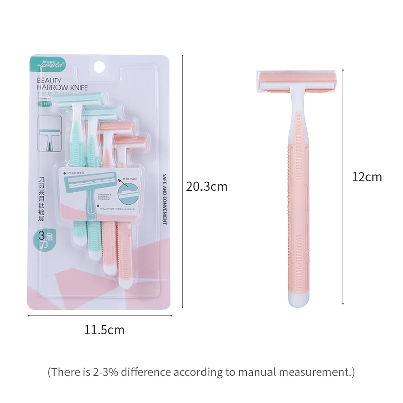Private Label Manual Type Shaver Razor Set Women 3-Layer Blades Head Printed Label Body Shaving Knife Razor Wholesale A0906