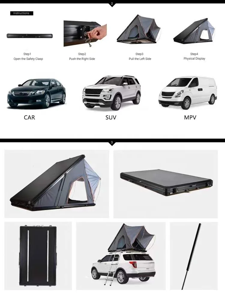 Hard shell clamshell roof top tent lightweight dach zelt hinged roof design roof top tent aluminum