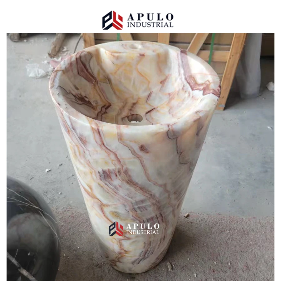 White Marble Standing Basin Sink Artistic Design Marble Pedestal Marble Standing Sink