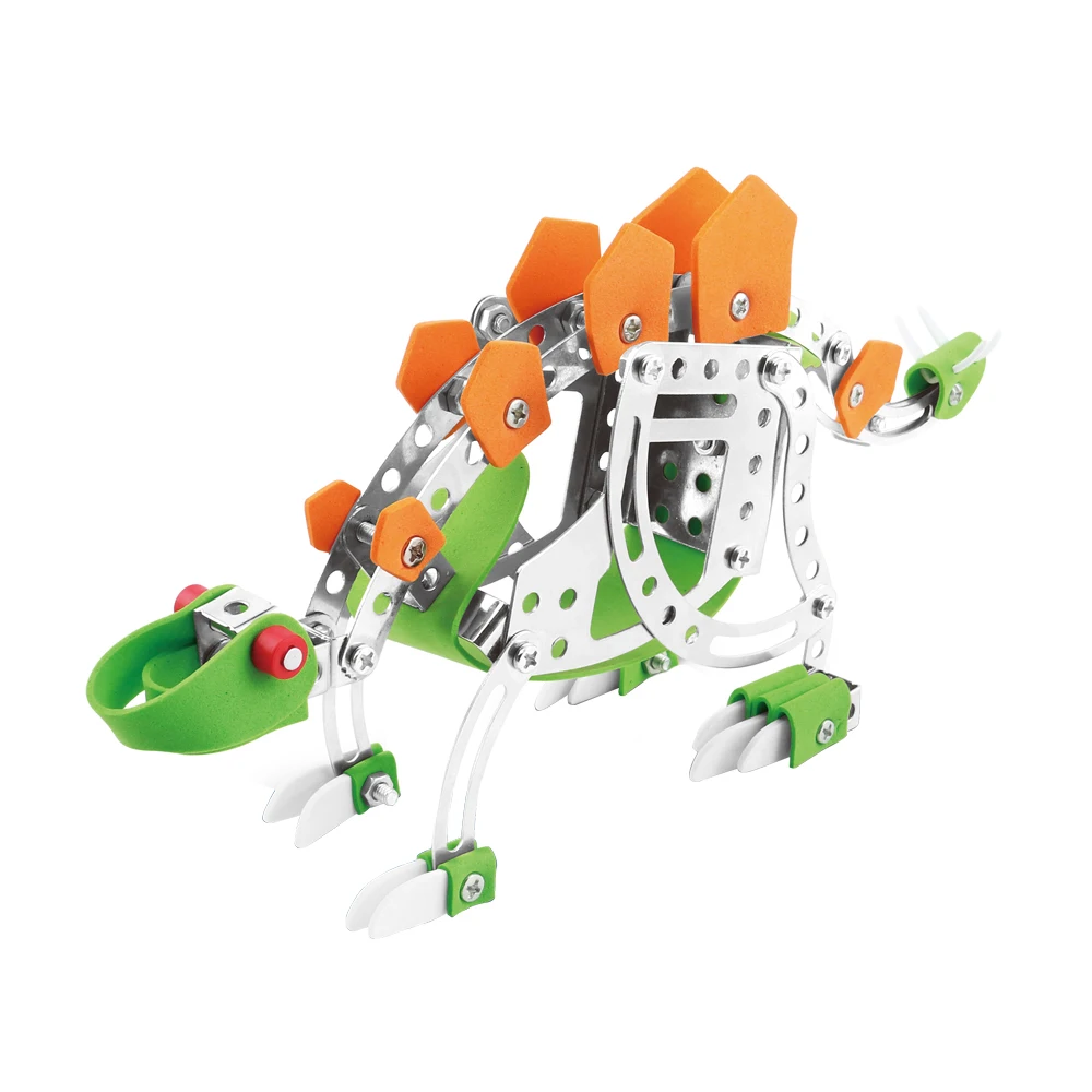 Kids educational building block stem diy metal 3d puzzle dinosaur concept model toy