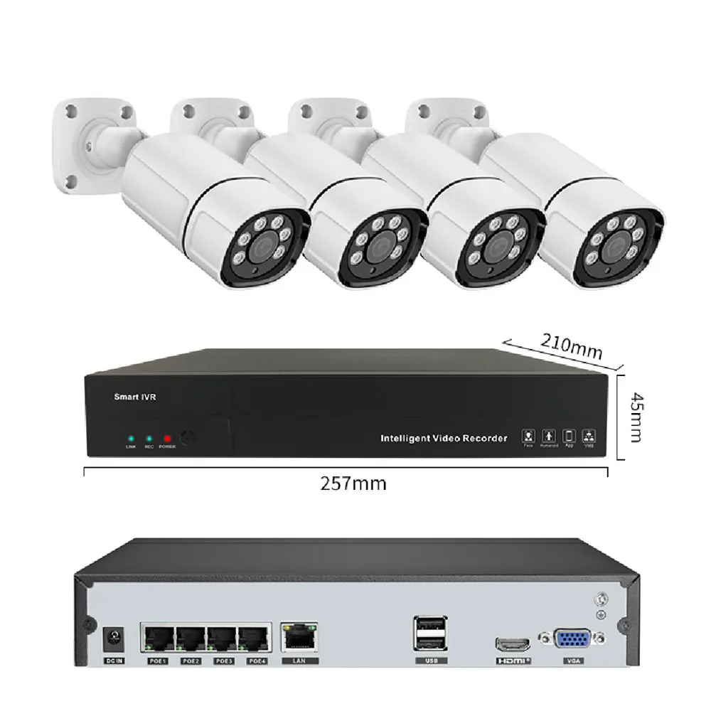 JXJ 5MP Poe Nvr Set 4CH Security System Ai Home Audio Video Surveillance Full Colour Changsha Ai Smart Cctv Bullet Camera