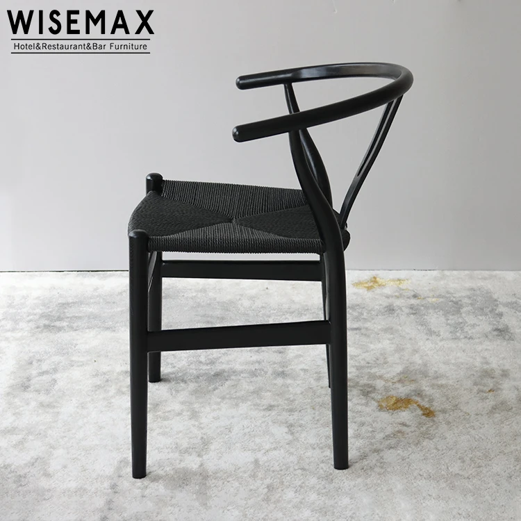 WISEMAX FURNITURE Solid Wood Restaurant Wooden Chair Woven Seat  Wishbone Dining Chair Modern