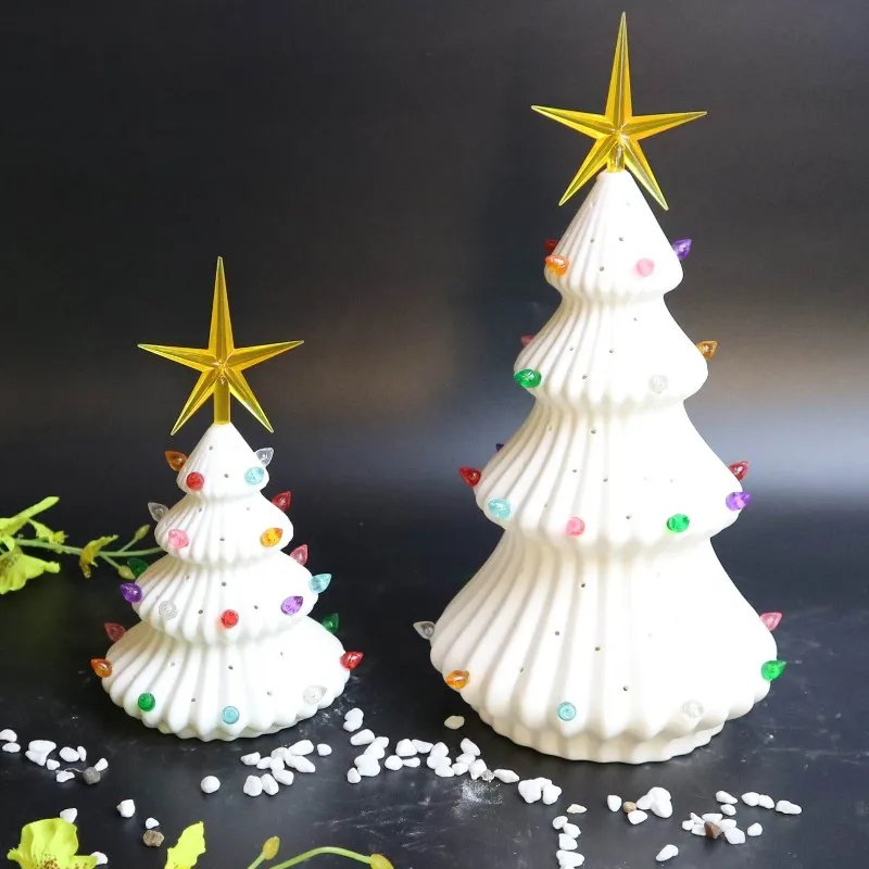 Battery operated Ceramic Christmas tree with colorful light