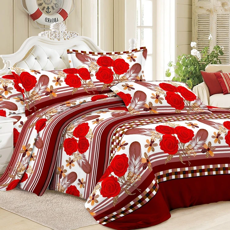 Cheap Red Rose Print 3D Flower Bedding Pillowcase Duvet Cover 4 Piece Microfiber Bed Sheet Sets