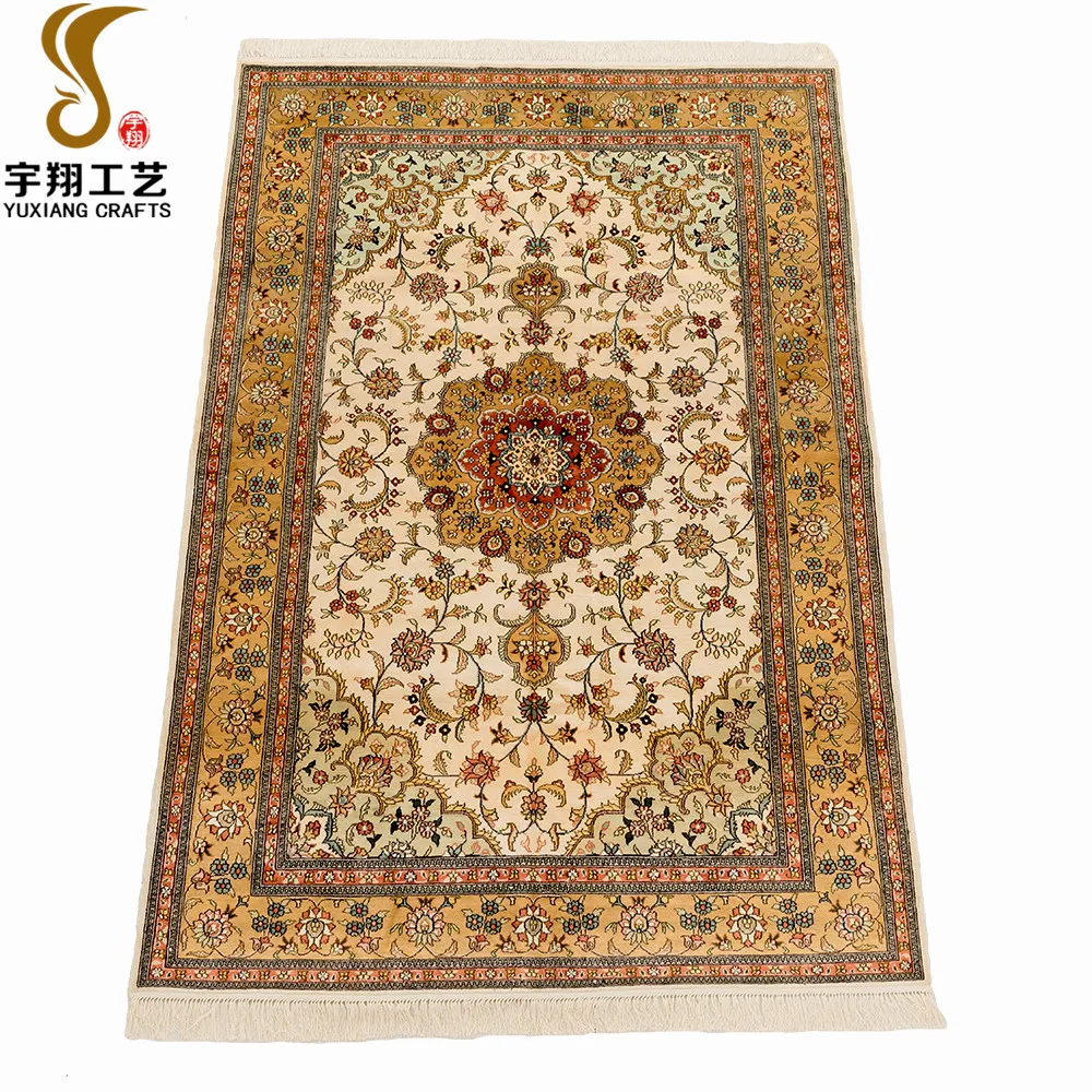 4x6ft Knotted Double Knots Rug Kashmir Silk Carpets Traditional Persian Design For Sale