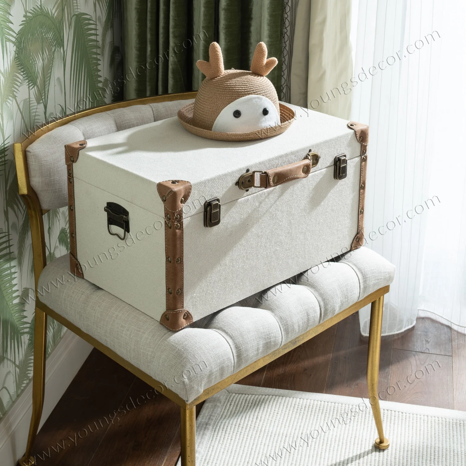 decorative wooden canvas storage trunk box