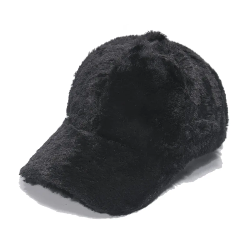 Fashion Outdoor Faux Fur Thickened Hat Curves Brim Adjustable Fluffy Classic Warm Wool Baseball Cap Hat