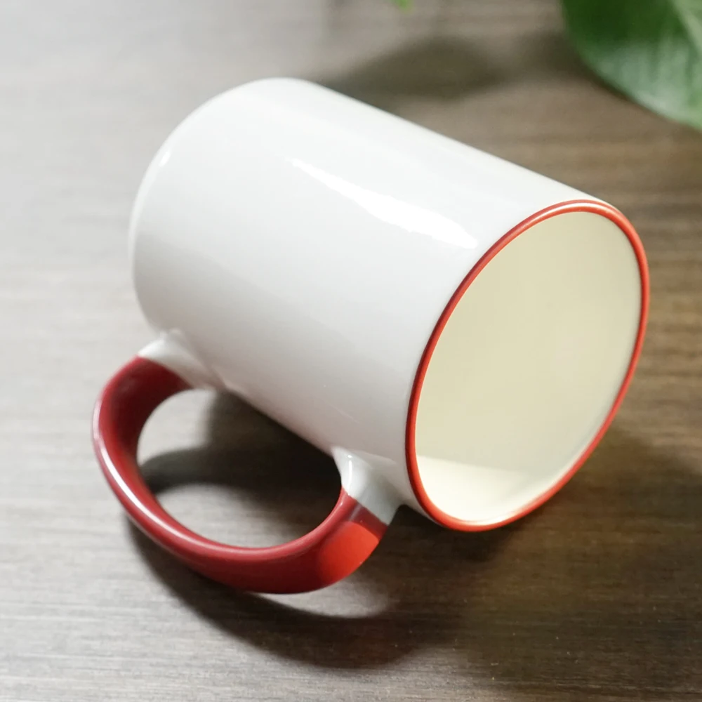 
White inside coffee cups 15 oz Ceramic sublimation mugs rim handle color 