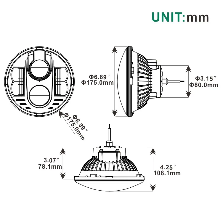Tuff Plus 7 inch 80W round black led headlight 12V 24V car 4x4 offroad motorcycle headlamp