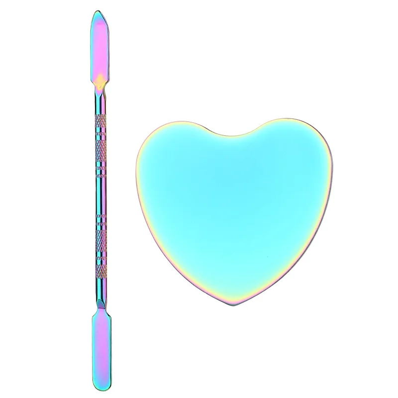 Stainless Steel Nail Art Mixing Palette Ring with Spatula Tool for Manicure Mimi Cosmetic Mixing Palette with Spatula for makeup