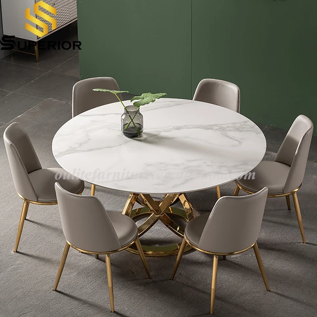supalier luxury marble gold dining table comedores 4 sill sintered stone round dining table set