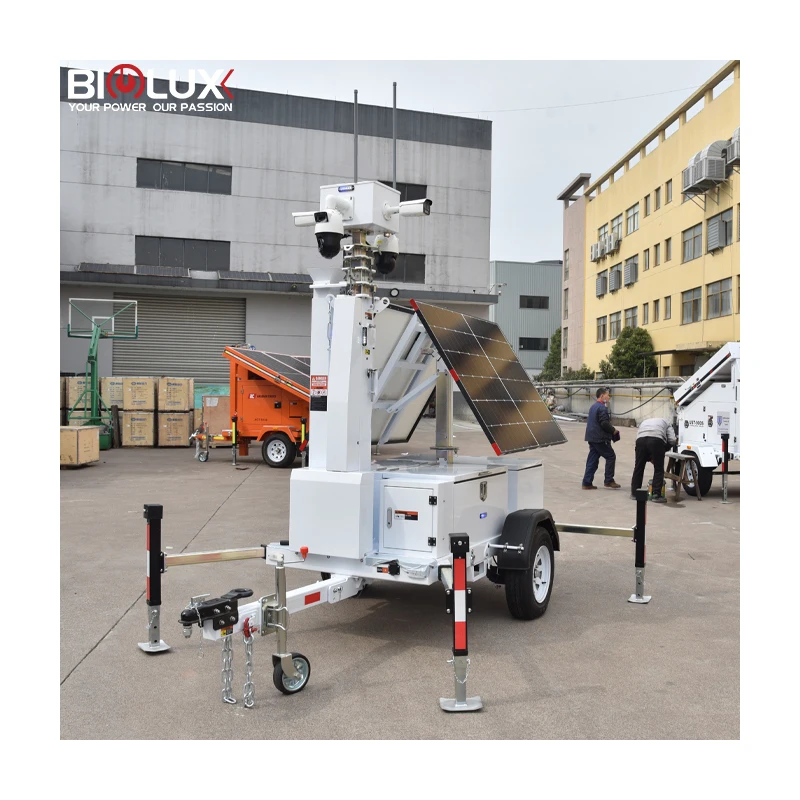 Solar-powered Portable Versatile Self-sufficient  Maintenance-free Outdoor Mobile 24/7 Surveillance trailer mounted CCTV