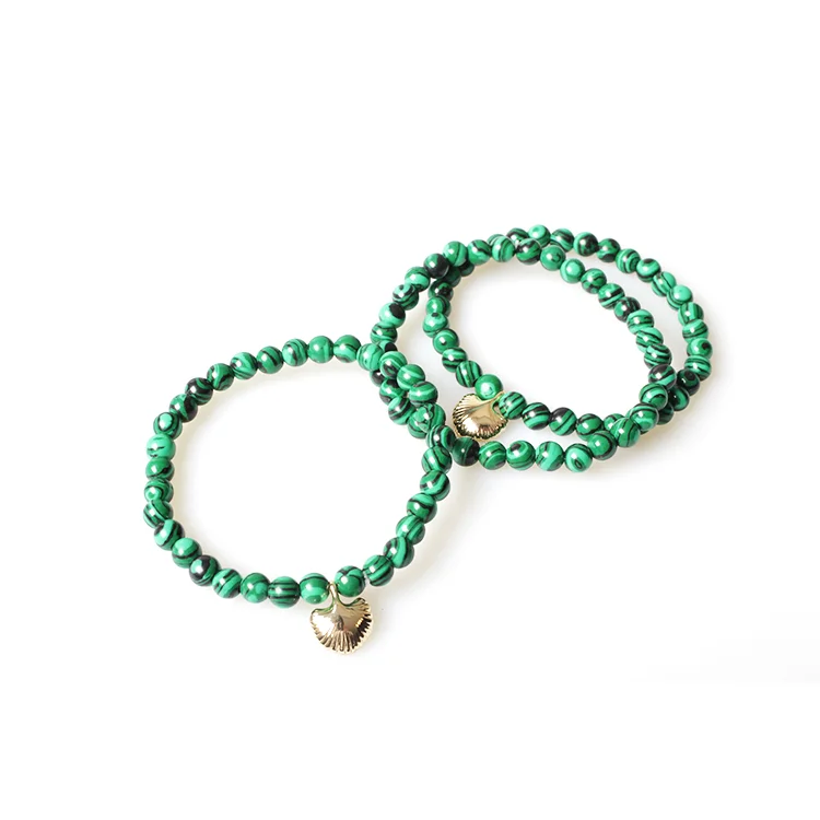 Qingdao V&R Jewelry Smykker Stretchable Elastic Green Marbled Beaded Metal Sea Shell Bracelet Set Acrylic Resin Lucite Bracelets