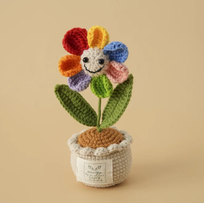2025 Hand Knitted Ornaments Valentine Gifts Artificial Plants Bonsai Flower Crocheted pot Crocheted Sunflower Pot