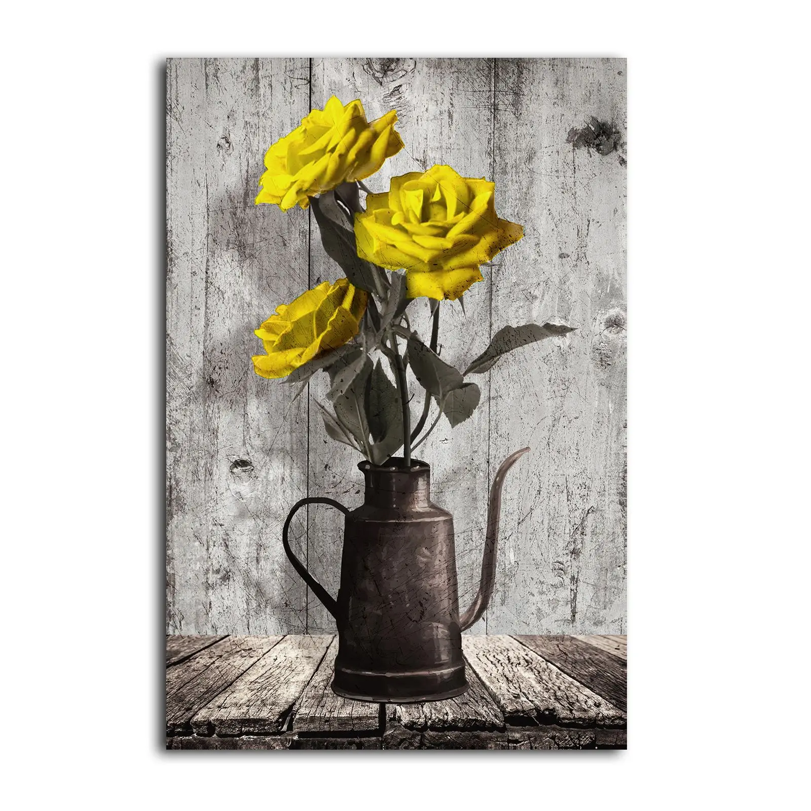 Vintage Print Black and White Romantic Yellow Rose Canvas Wall Art Flower Photo Rose Picture