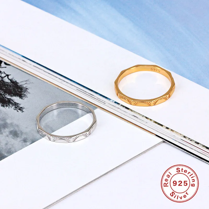 Wholesale Fashion Jewelry 925 Sterling Silver Rings Men Gold plated Sun Rings for Women Custom Name Rings