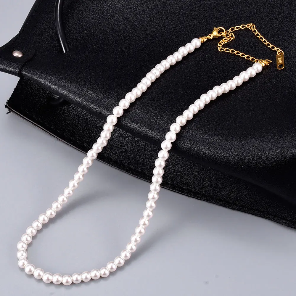 European 18k Gold Plated Clavicle Chain Necklace Vintage Pearl Stainless Steel Necklace For Women