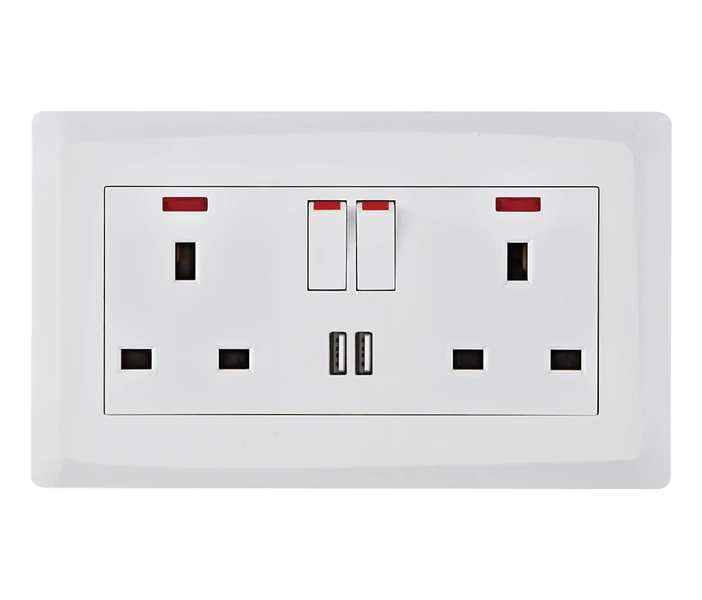 Socketed Switch 13A Outlet 2 Wall Switches With Neon