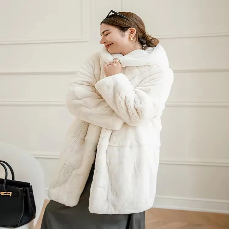 YR1266 Winter Clothes Ladies Fur Overcoat Luxury Rex Rabbit Fur Coats for Women