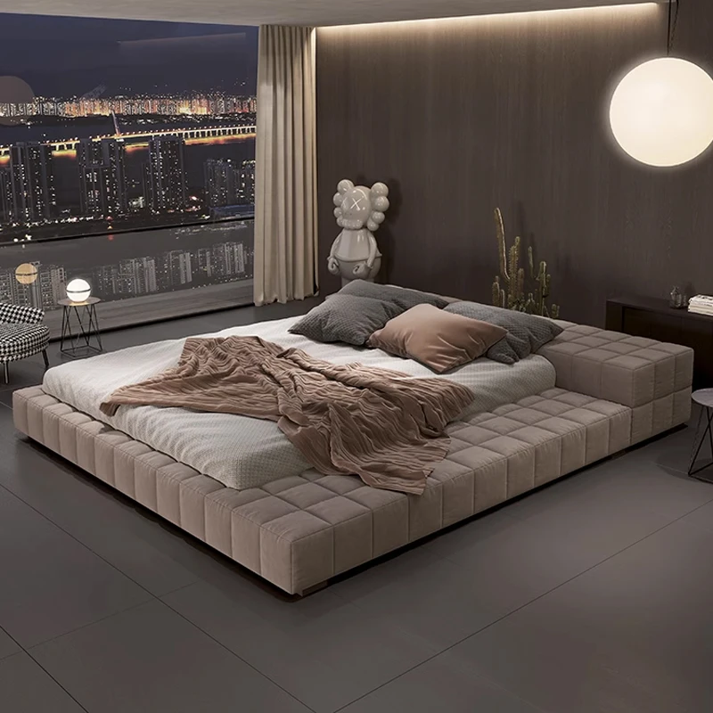Newest Italian minimalist tatami floor platform bed upholstered kids bed low back full size king queen wooden frame bed