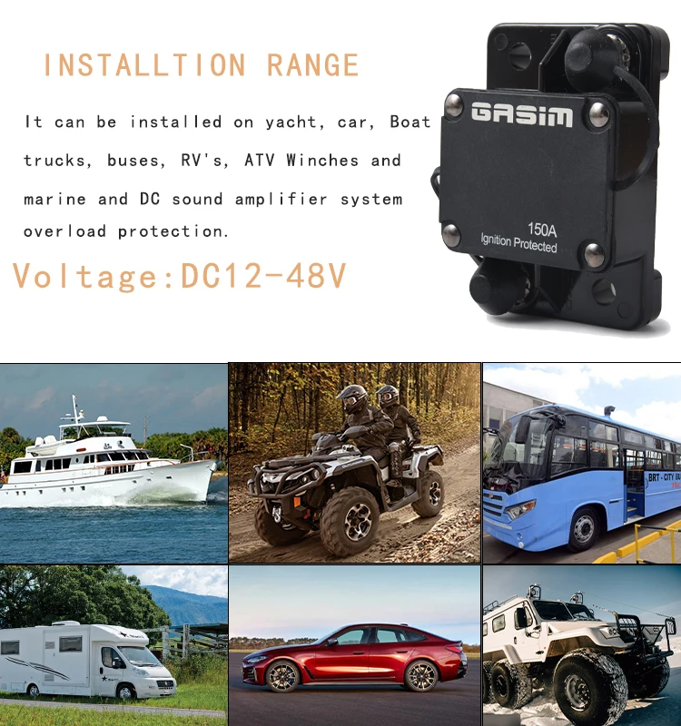 Fuses Automotive Cars 12V-48V DC Thermal Overload Protector Switch 150Amp Boat Marine RV Car Circuit Breaker
