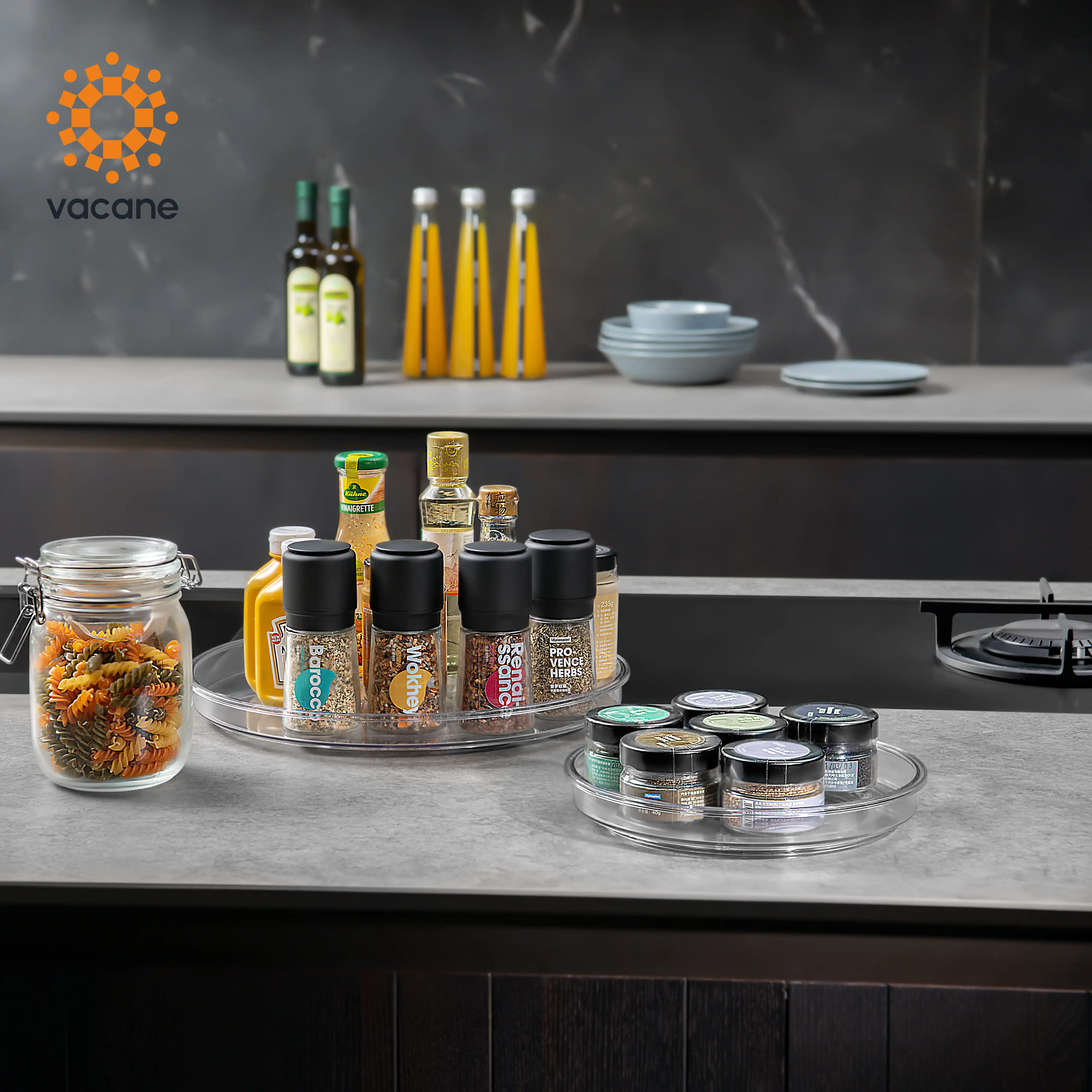 Vacane Clear Spices Cosmetics Cabinet Rotating Organizer Tray Round Plastic Lazy Susan Short Turntable--M