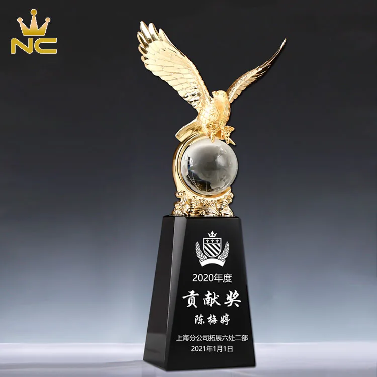 Customized K9 Material Metal Eagle Crystal Trophy Award Sublimation Awards Crystal Trophy Cup