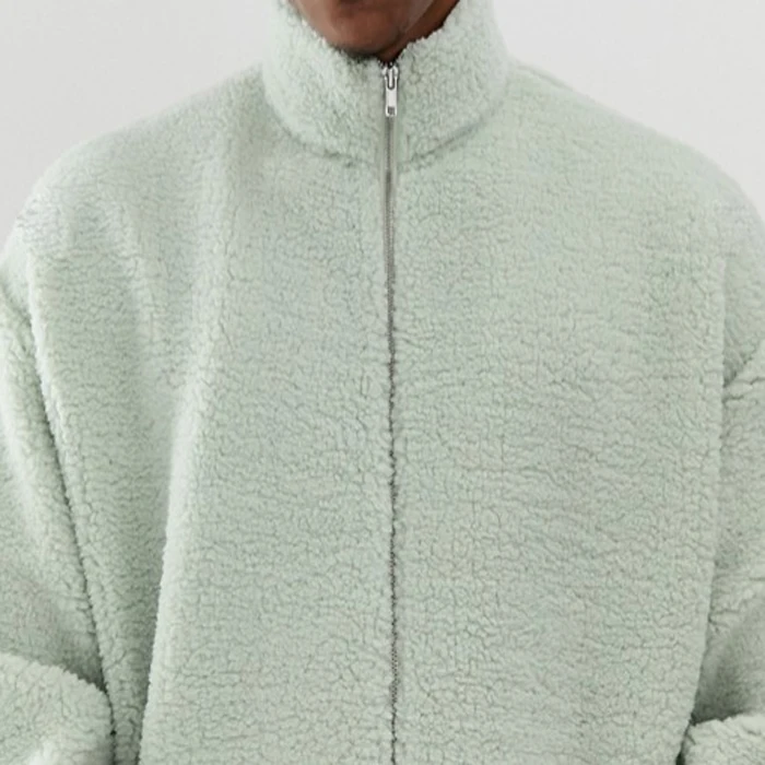 
OEM custom men oversized track top in green faux fur coat 