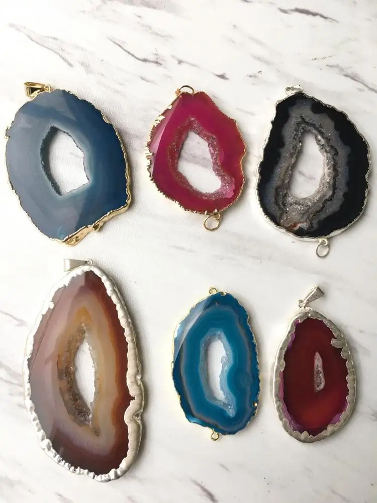 Agate Geode Slice Druzy Pendant