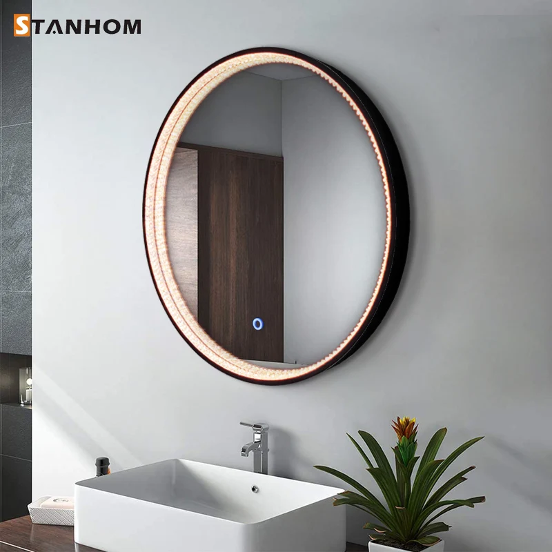 STANHOM Framed LED Round Lighted Makeup Mirror Espelho Com LED Espejo Con Luz LED