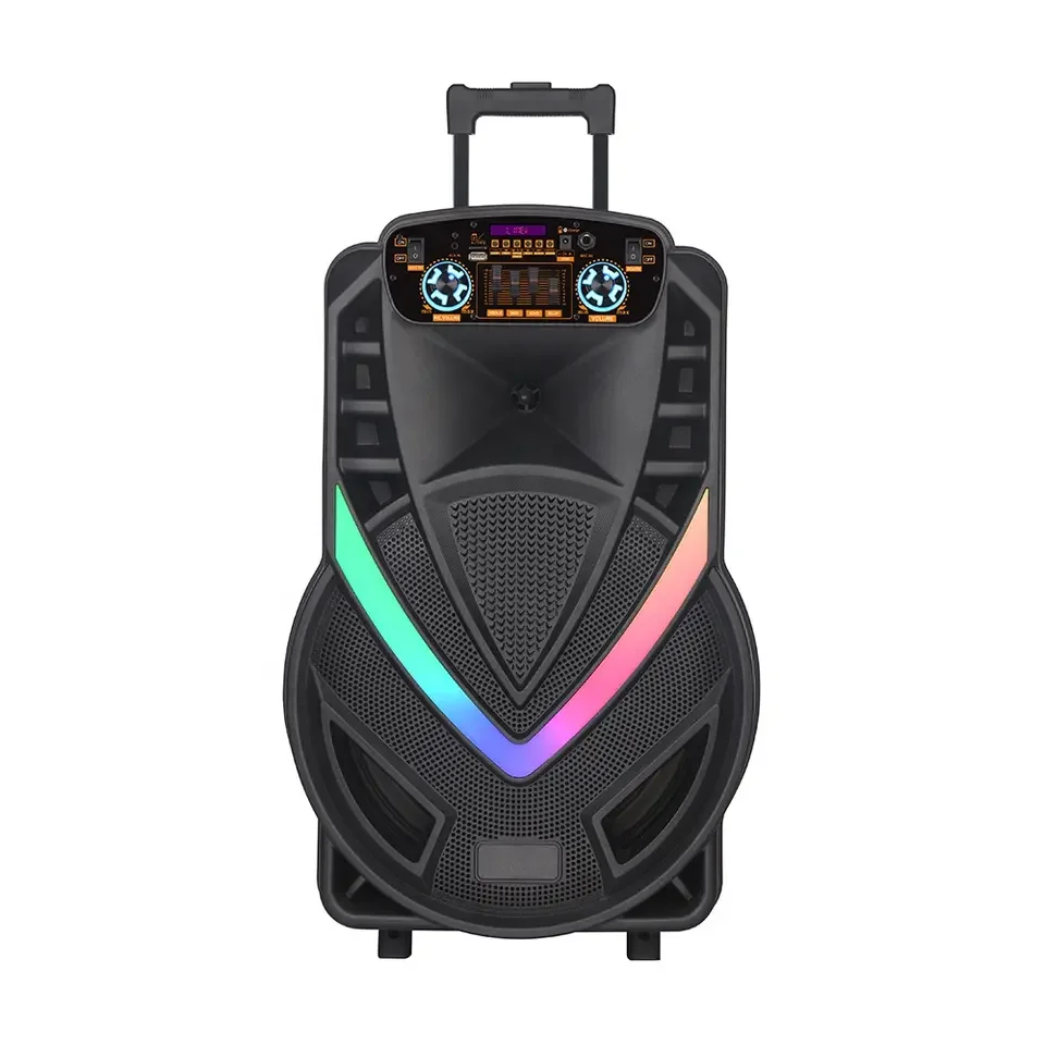 15 inch portable  flash light speakers with BT 5.0 Wireless Stereo Karaoke Speaker Party DJ Wireless Trolley Speaker