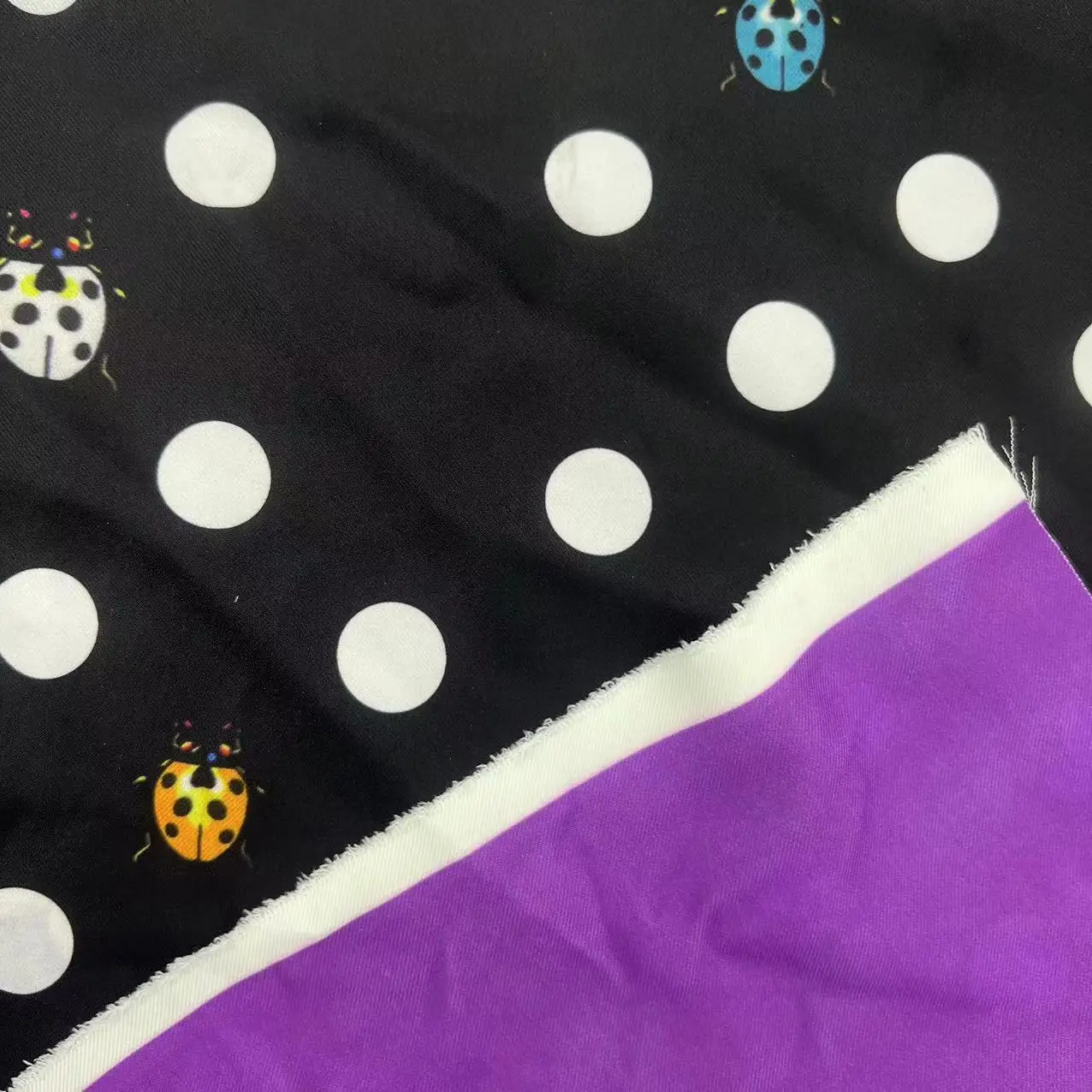 factory outlet vintage insect pattern black ground  white polka dots fabric print fabric thick twill polyester TR fabric
