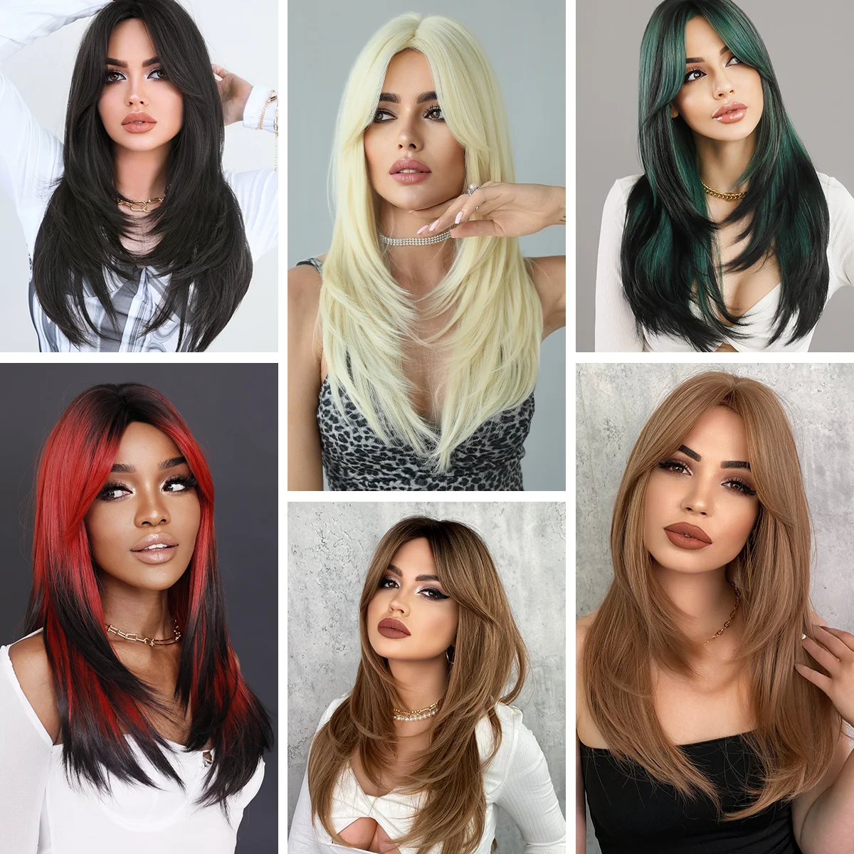 Wholesale Honey Blonde Wig with Bangs Long Brown Wigs for Women Layered Heat Resistant Synthetic Wigs Pelucas Perruques Peruca