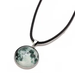 blue full shaped pendant silver moon glow necklace