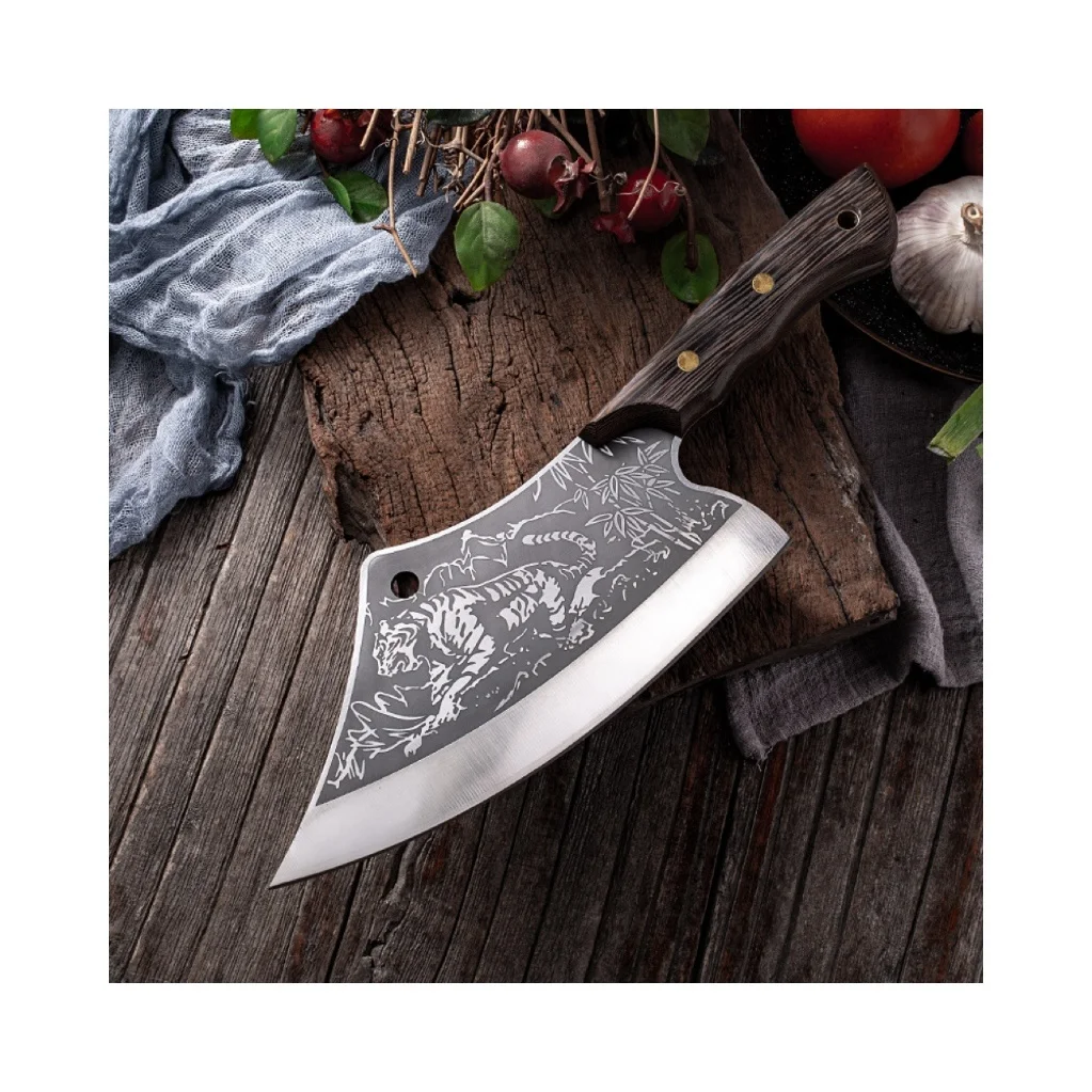 Chicken Wing Wood Handle Butchers Knife Set 5CR15 Stainless Steel Household Sharp Tiger Pattern Chopping Knife