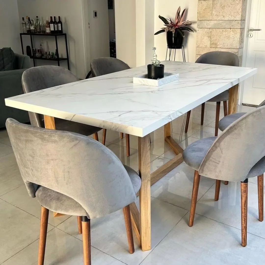 Fashion Commercial Furniture Fast Food Shop Furniture Kitchen Marble Restaurant Dining Table With Metal Legs