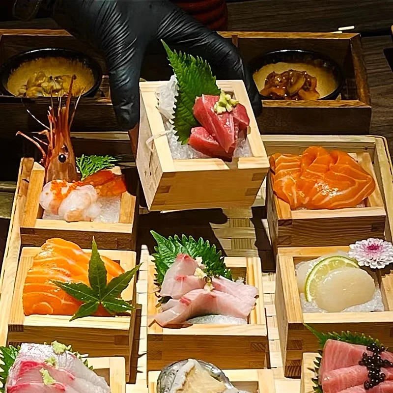 Японская кухня креативная позиция на блюде сашими ресторан японская индивидуальная квадратная Водонепроницаемая деревянная тарелка с