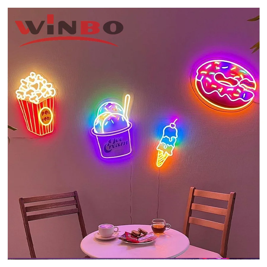 Winbo Custom Neon Sign Making Machine Burger Cake Beer Coffee Acrylic Dreame Color Neon Sign