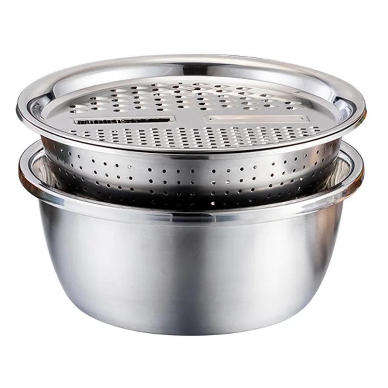 Rusted steel grater basin three-piece thickened household kitchen grater washing rice sieve sieve sieve basin grater tray