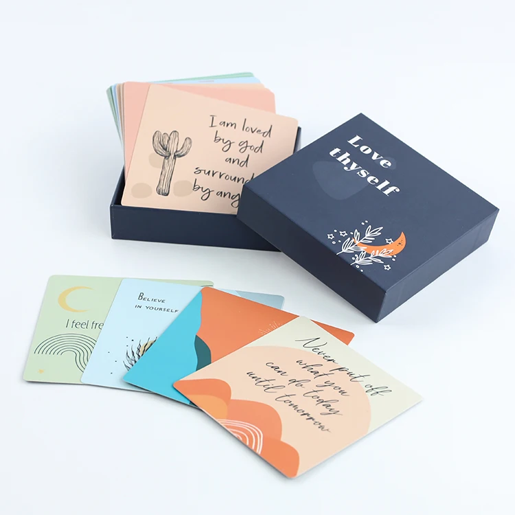 Custom RTS Dropshipping Positive Affirmation Cards Deck of Affirmation Cards Deck 90 by 90 mm by 40 Cards Each Box Wholesales