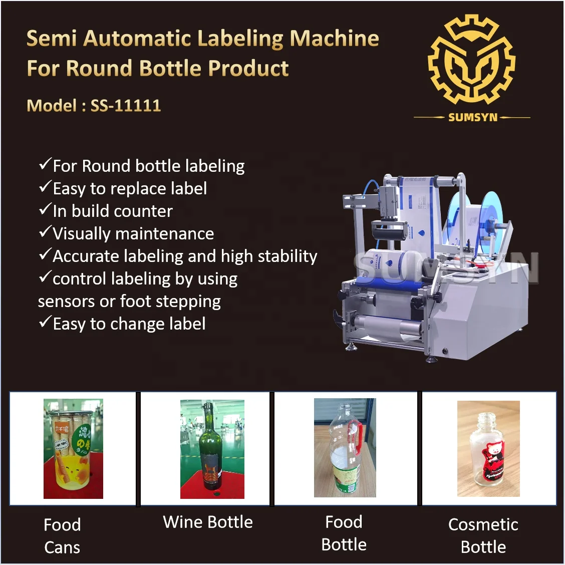 
Semi Automatic round bottle labeling machine round bottle applicator labeler round flat square chemical bottle Jar tube cans 