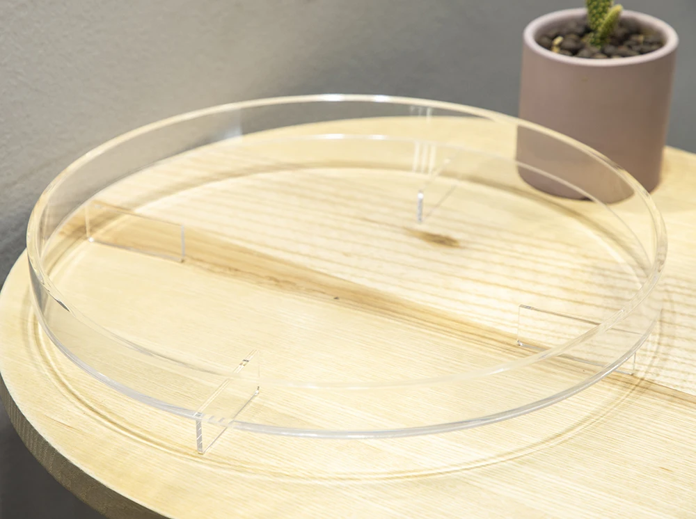 Clear+ Special White Acrylic Decor Lucite Tray Tea And Coffee Table Acrylic Serving Round Tray
