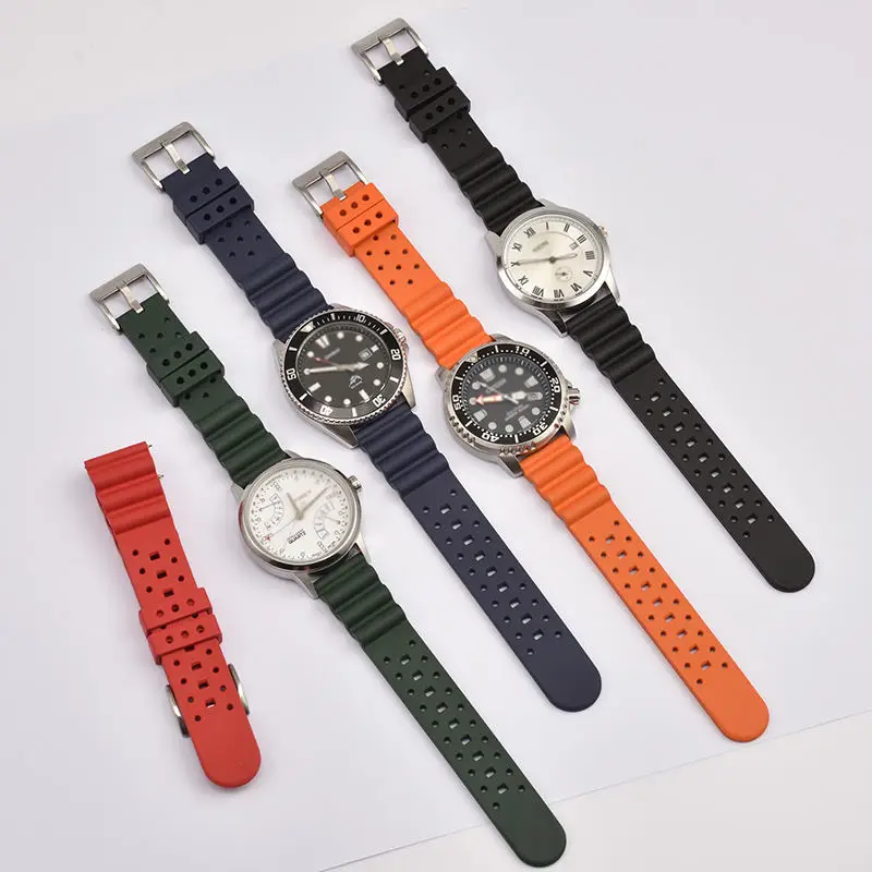 High Quality FKM Rubber Strap Quick Release 20MM/22MM Multi Color Switching Ear Fluoro Rubber Strap For Seiko/Huawei/Samsung