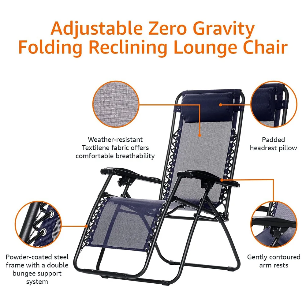 Adjustable Lounge Chair Zero Gravity Beach Lounge chair with Headrest & Cup Holder for Garden Outdoor Camping Pool Lawn