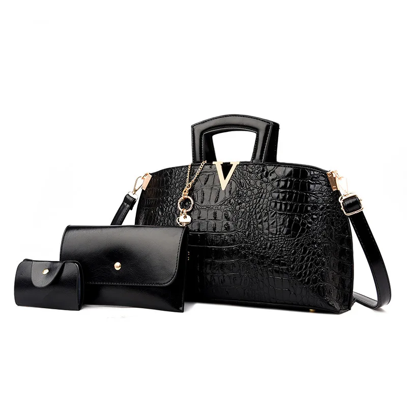 bolsas para damas Alligator Pattern High Quality Women Hand Bags Luxury 3 Piece Set PU Luxury Handbag Ladies