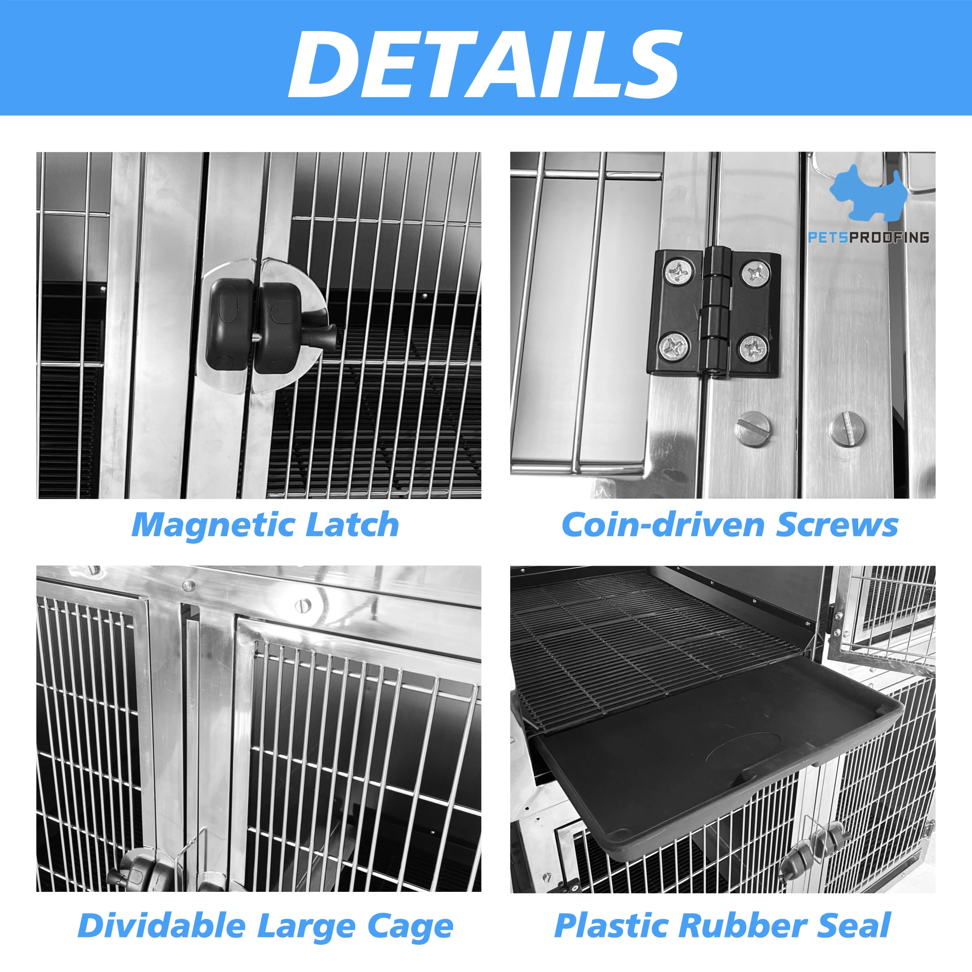 PETSPROOFING Design xxl Customized Color Combination stainless steel Modular dog cat Pet Cage kennels cages