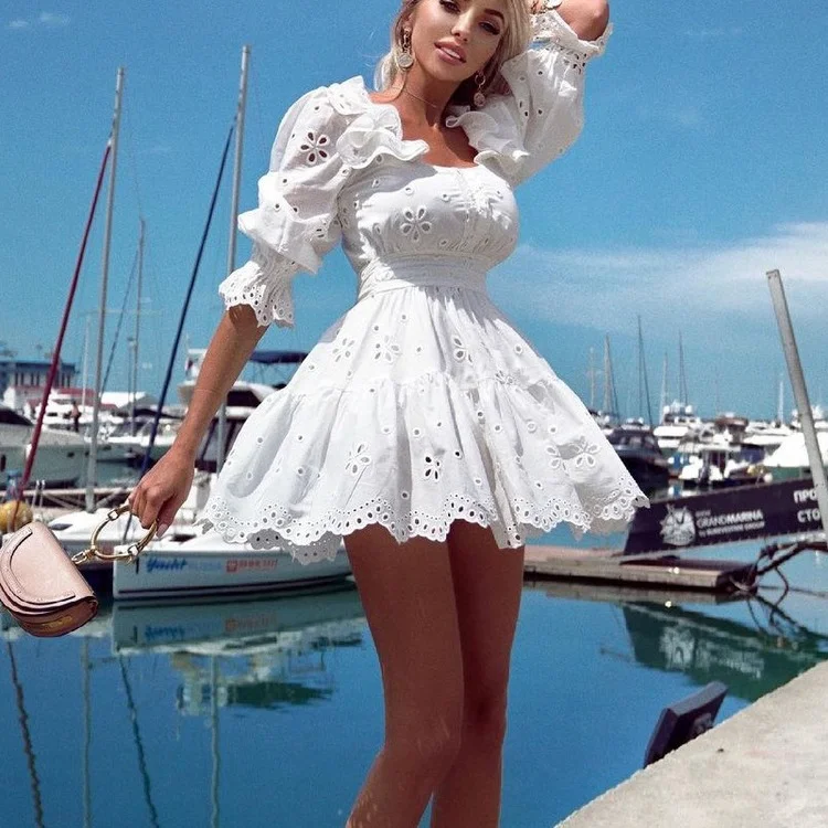 2022 High Quality Hot New Summer Women Bikini Cover Up Floral Lace Hollow Crochet Swimsuit Cover-Ups Bathing Suit Beachwear Tunic Beach Dress