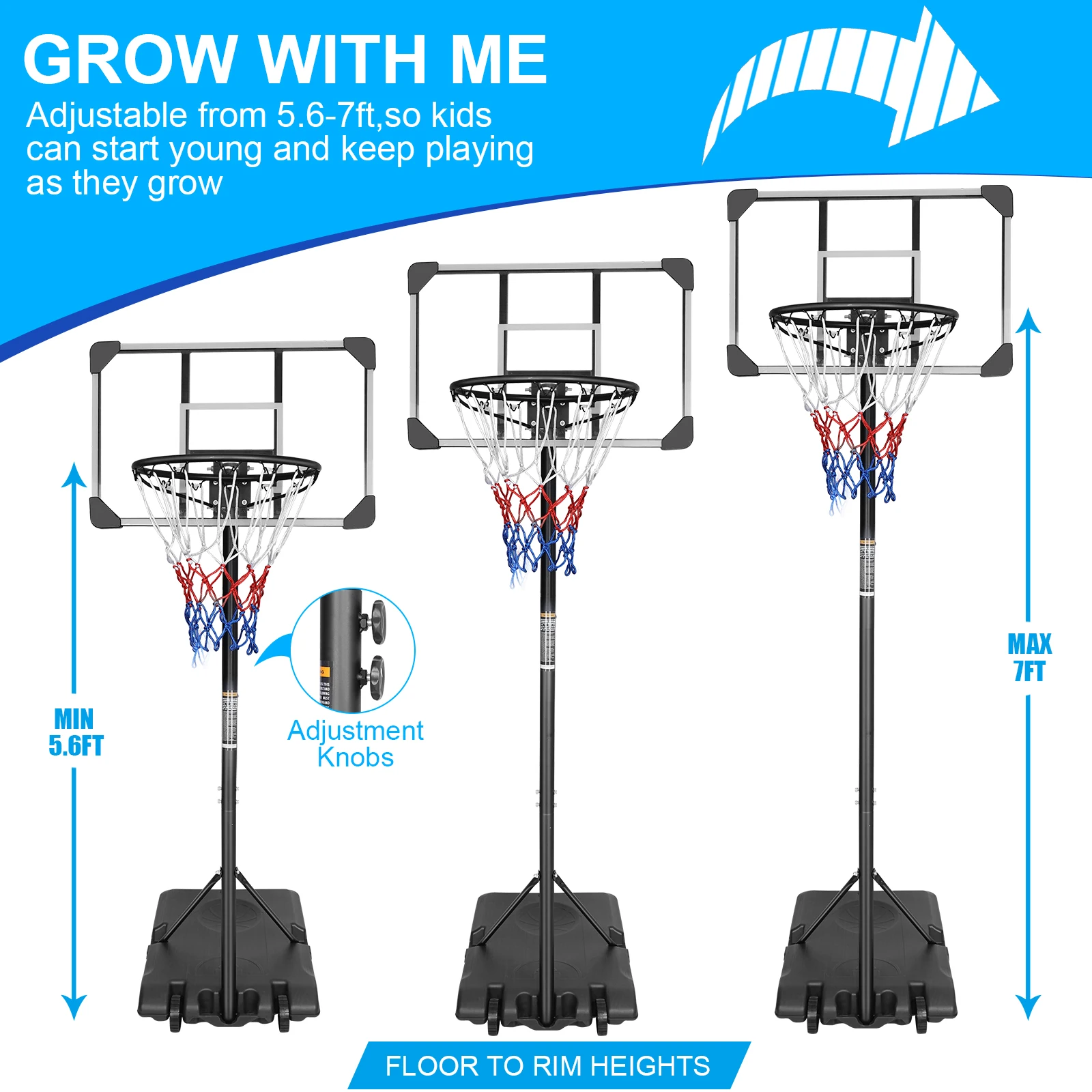 IUNNDS New Base Kids Basketball Hoop for Indoor Outdoor Play,28' PC Backboard Basketball Goal Toddler Basketball Hoop