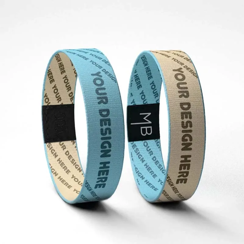 Wholesales Custom Logo Reusable Thermal Transfer Print Elastic Woven Event Fabric Bracelets Wristband Adjustable