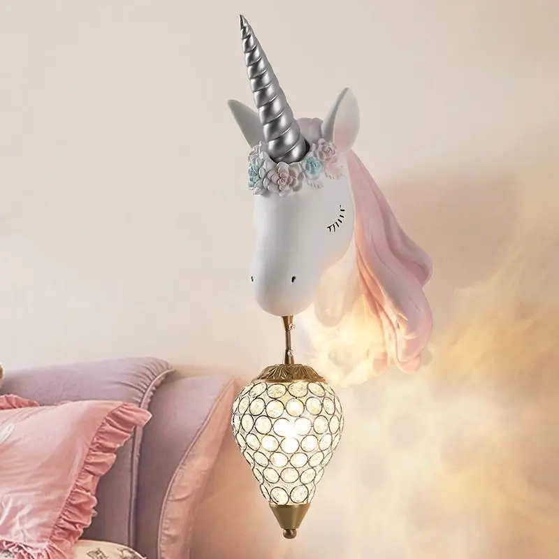 Nordic Simple Lovely Unicorn Led Wall Lamp Bedroom Bedside Lamp Girl Pink Creative Room Sconce Wall Lights Cartoon Unicorn Lamp